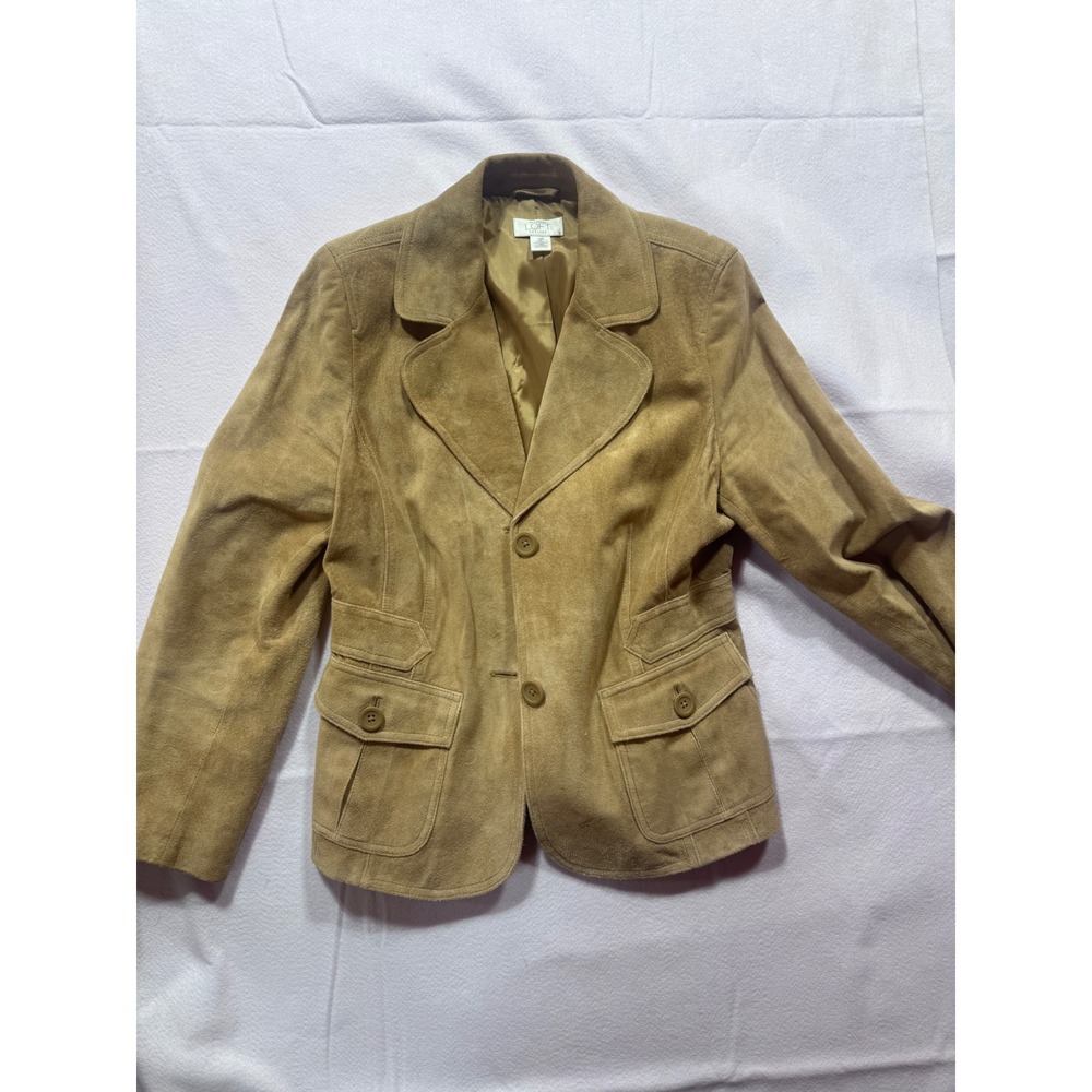 Ann Taylor Loft Petites Tan Suede Leather Blazer Jacket Brown Size 12P Cargo